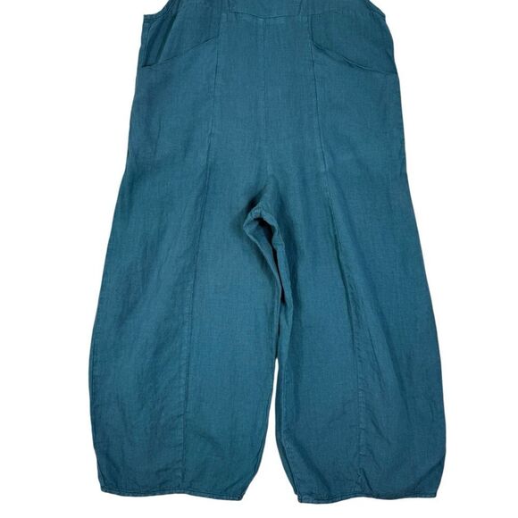 Cynthia Ashby Teal Blue Spree Linen Boho Minimalist Overall Jumpsuit - Picture 6 of 11